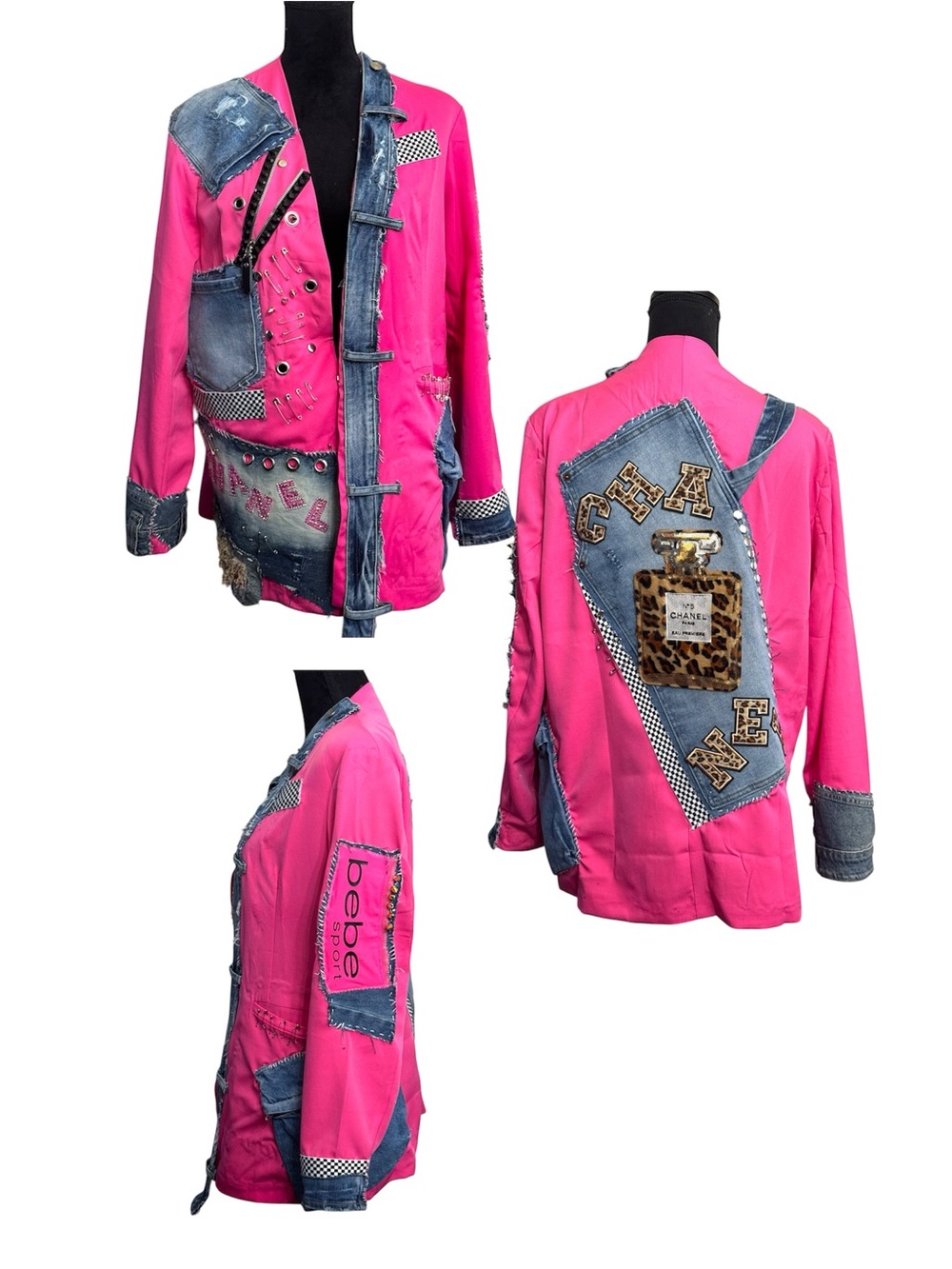 Bright Pink Embellished Women’s Jacket with Denim Accents